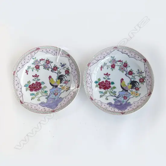 PR 18thC? style CHINESE EXPORT FAMILLE ROSE PLATES Dia.215mm Rooster & Peony pattern