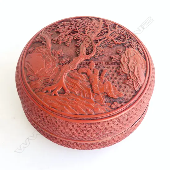 CINNABAR CIRCULAR LIDDED BOX Dia.175mm. H.90mm