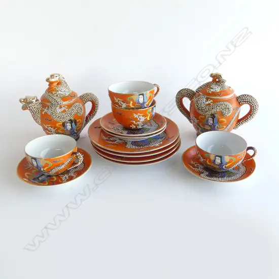 JAPANESE ORANGE DRAGON TEASET TEAPOT H150MM