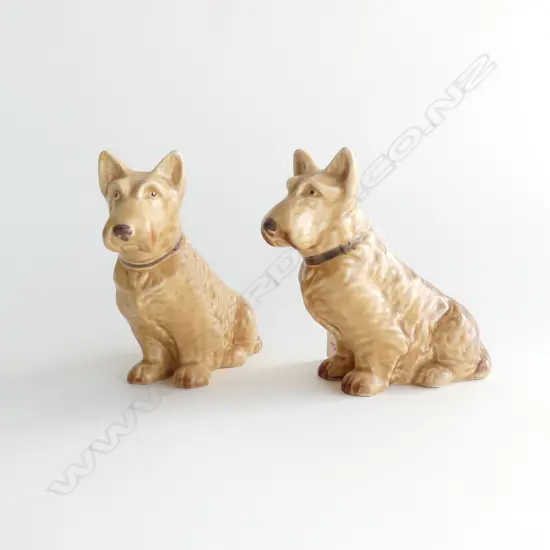 PAIR SYLVAC SCOTTISH TERRIERS, OCHRE GLAZE, H.150mm