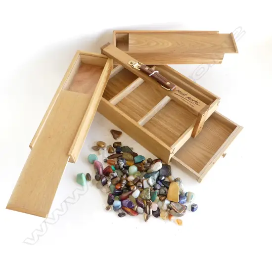 SEMI-PRECIOUS STONES AND WOODEN ARTIST BOX
