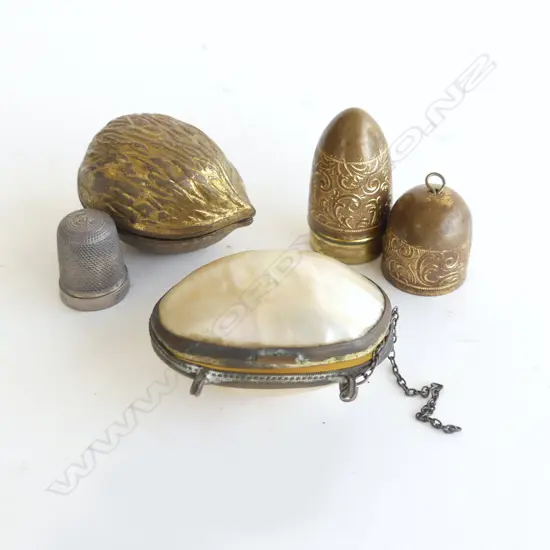 THREE THIMBLE HOLDERS: WALNUT, MOP & BULLET