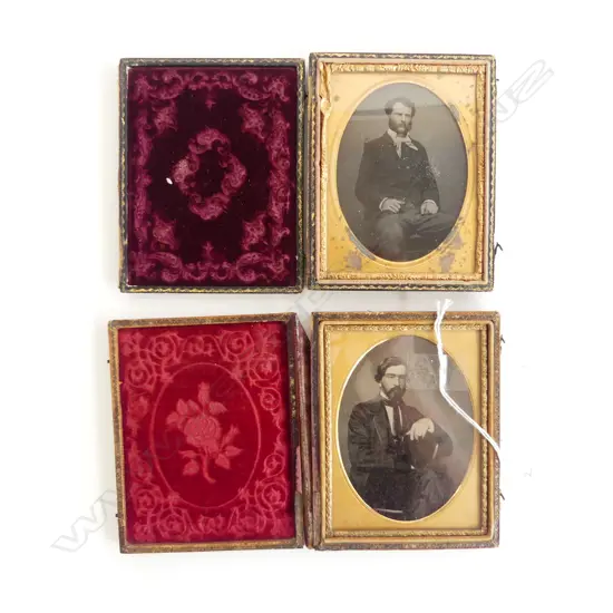 2 MID 19thC GENTS AMBROTYPE PORTRAITS 120x95mm, CASED