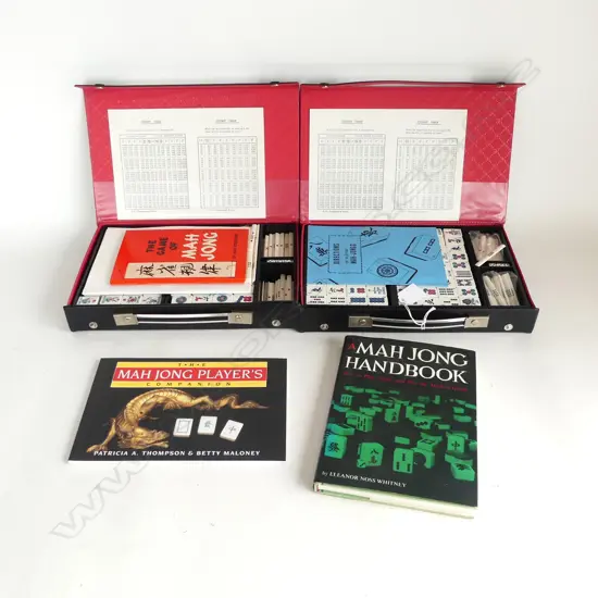 2 CASED MAHJONG SETS + 2 BOOKS
