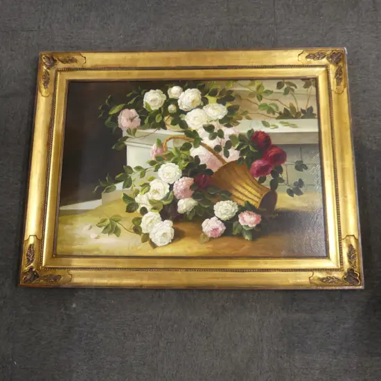 LG SIGNED FLORAL STILL LIFE, ACRYLIC ON CANVAS 690x990mm