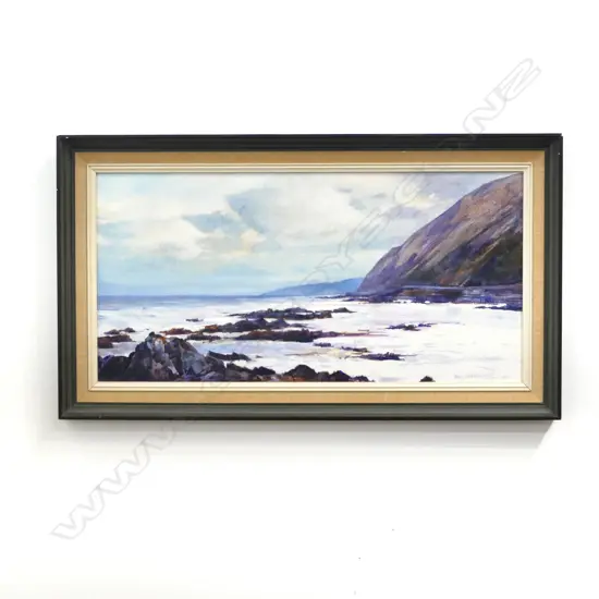 ROB McDOWELL 'COASTAL WELLINGTON' ACRYLIC ON BOARD, SIGNED & DATED '75 365x745mm