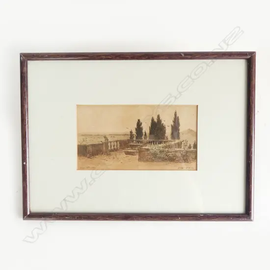 LUIGI OLIVETTI 'VILLA  D'ESTE' ETCHING, SIGNATURE & TITLE, 100 x 190mm