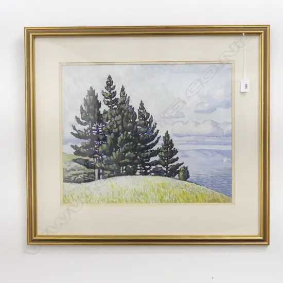 ROLAND VAUGHAN 'PINE TREES NEAR EASTERN BEACH' GOUACHE, 365x445mm