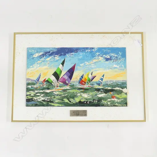 (24955) MAURICE FORESTER OIL ON BOARD 'WAITEMATA SURF SAILING' signed & labelled 240 x 405mm
