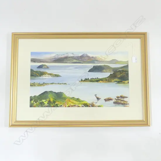 (24955) SUE GRAHAM W/C 'BETWEEN ROCKS and HARD PLACES, TAUPO' signed 290 X 515mm