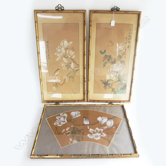 JAPANESE HANDPAINTED TRIPTYCH,  EARLY 20THC, ON SILK, 630 x 320mm, CENTRE PANEL 400 x 570mm