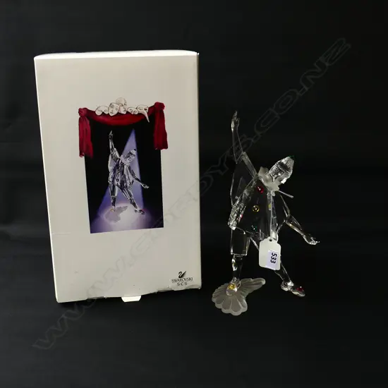 BOXED SWAROVSKI CRYSTAL PIERROT WITH COLOURED DETAIL + BOX H.200mm