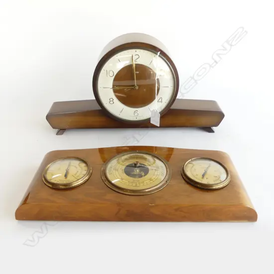 VINTAGE SMITHS MANTEL CLOCK W.395mm, GERMAN WALL BAROMETER W.350mm