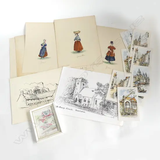 9 OLD W/CS WELSH WOMEN IN VARIOUS TRAD. COSTUMES, 280 x 220mm/ POSTCARDS/ W/C AKAROA