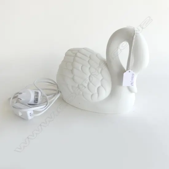 WHITE CERAMIC SWAN LAMP H.185mm, working
