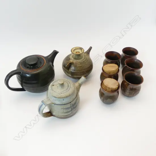 ASST. NZ STUDIO POTTERY; 2 TEAPOTS (1 BY STICHBURY CHIP TO LID) ETC