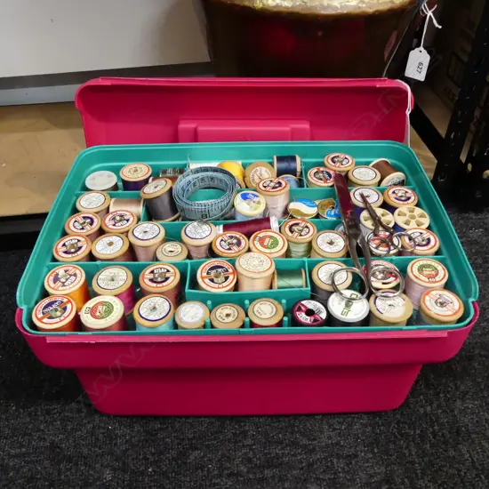 ASST. SEWING EQUIPMENT; THREAD SPOOLS ETC