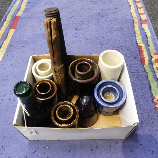 ASST. INSULATORS, GLASS BOTTLE H.195mm