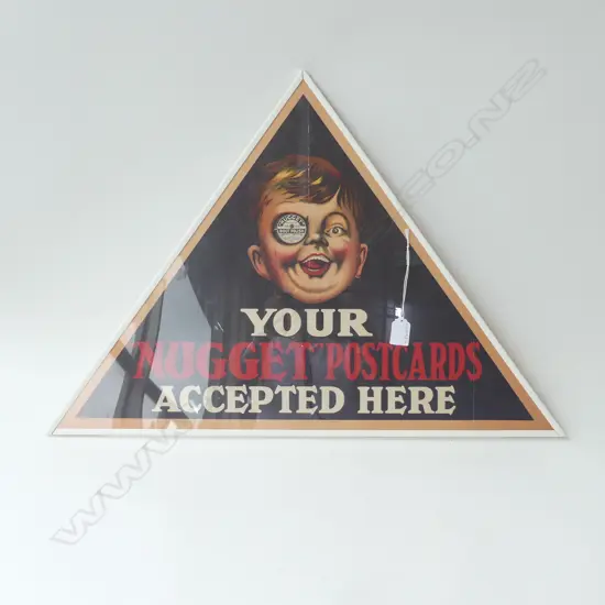 TRIANGULAR POSTER 'YOUR 'NUGGET' POSTCARDS ACCEPTED HERE H.480mm W.685mm