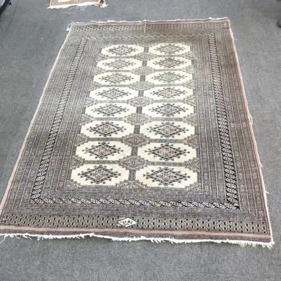 HAND KNOTTED WOOL PILE RUG 1800x1280mm some wear