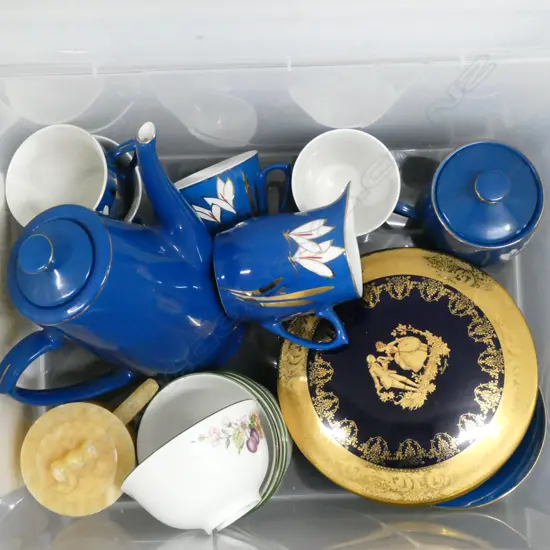 CHINESE BLUE TEASET, LIMOGES LIDDED CONTAINER ETC