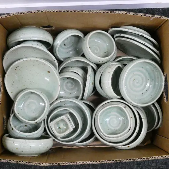 ORIENTAL RUSTIC CERAMIC BOWLS, CELADON GLAZE