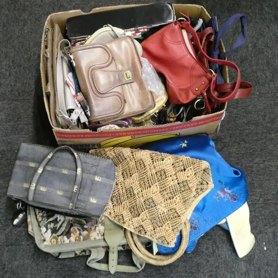 ASST. HAND BAGS + CHINESE BLUE SILK JACKET