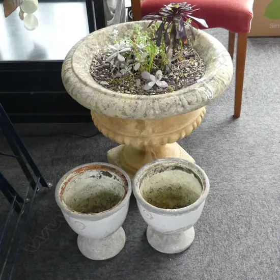 3 GARDEN POTS; PR H.230mm, URN H.450mm, 500mm dia