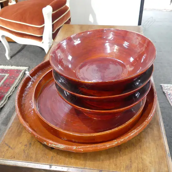 5 RED LACQUER DISHES 500mm dia