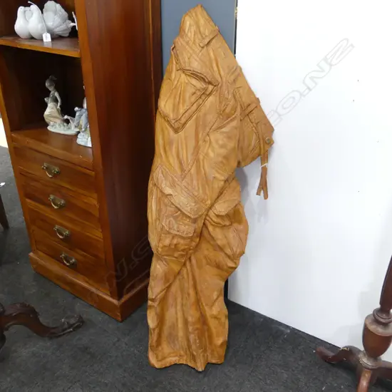 CARVED WOODEN CARGO PANTS SCULPTURE H.1250mm signed verso, minor damage