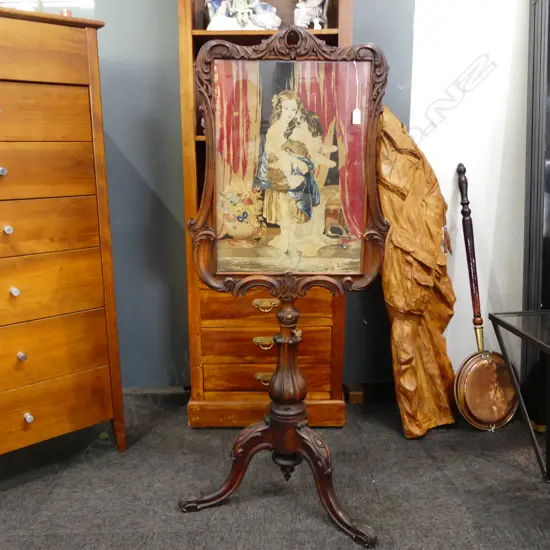 VICTORIAN NEEDLEWORK POLE SCREEN H.1320mm
