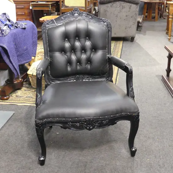 FRENCH STYLE BLACK LEATHER ARMCHAIR