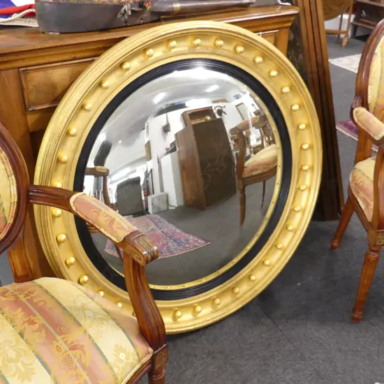 VERY LARGE CONTEMPORARY CONVEX MIRROR GENUINE GOLD LEAF 1000mm dia some cracks to frame