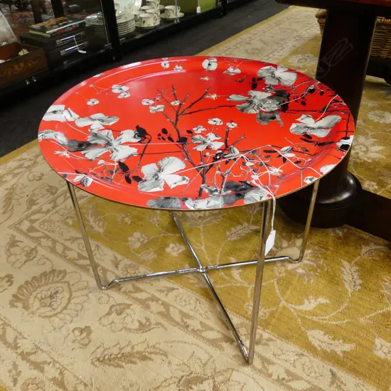 RED TRAY SIDE TABLE 490mm dia, MICHAEL ANGOVE DESIGN