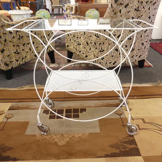 WHITE WIRE TEA TROLLEY W.785mm