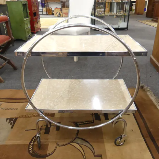 DECO CHROME & FORMICA TEA TROLLEY 660x460x755mm