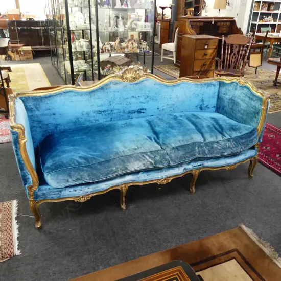 FRENCH SOFA IN BLUE VELVET 2000x750x970mm