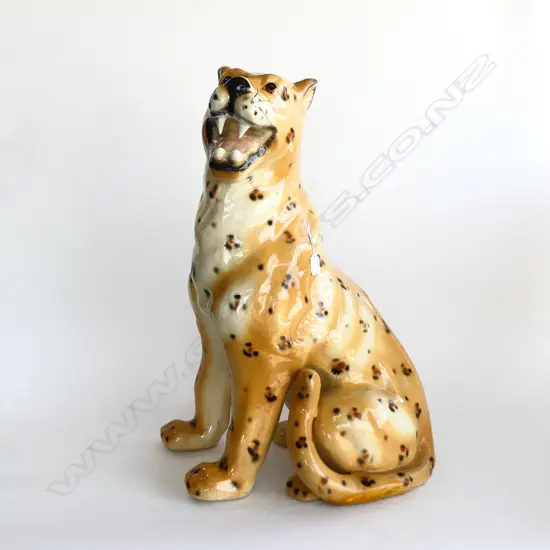 ITALY POTTERY 1970'S LARGE SEATED LEOPARD H.730mm