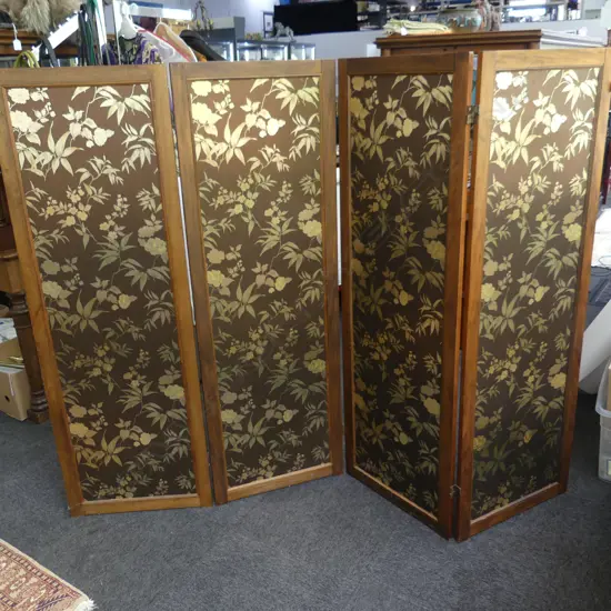 4 PANEL WOODEN SCREEN, GOLD FLORAL DESIGN 1520x510mm