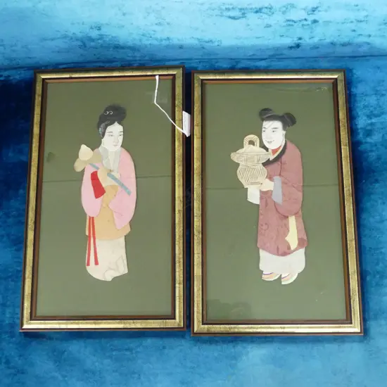 PR ORIENTAL FABRIC FIGURES, FRAMED 350x190mm