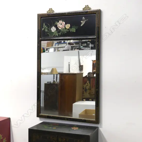 ORIENTAL MIRROR, BLACK LACQUER FRAME 1070x660mm