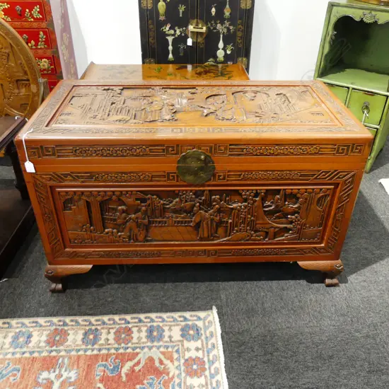CHINESE CARVED CAMPHOR WOOD BOX 1000 x 600mm