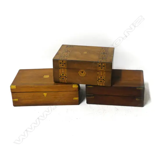 3 ANTIQUE MAHOGANY WRITING SLOPES W.355mm