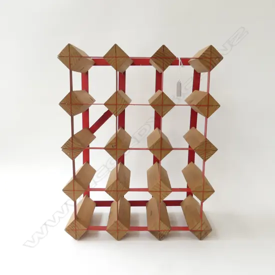 WOOD & RED METAL 3x4 WINE RACK 360x460x155mm