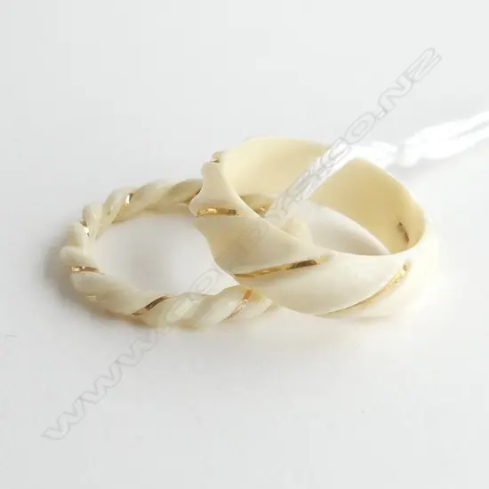 2 IVORY & 14ct YELLOW GOLD twisted band RINGS  SIZE M & O