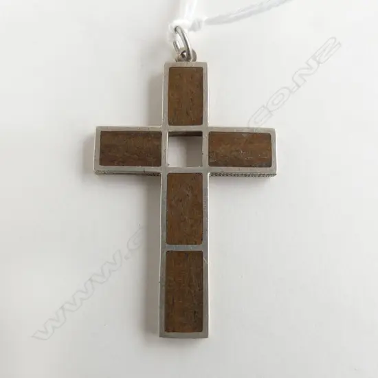 SILVER & LIGNUM VITAE CROSS PENDANT by Russell Murphy NZ
