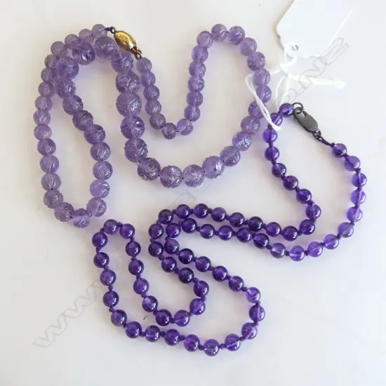 2 NECKLACES; PEKING CUT GLASS & AMETHYST KNOTTED BEAD