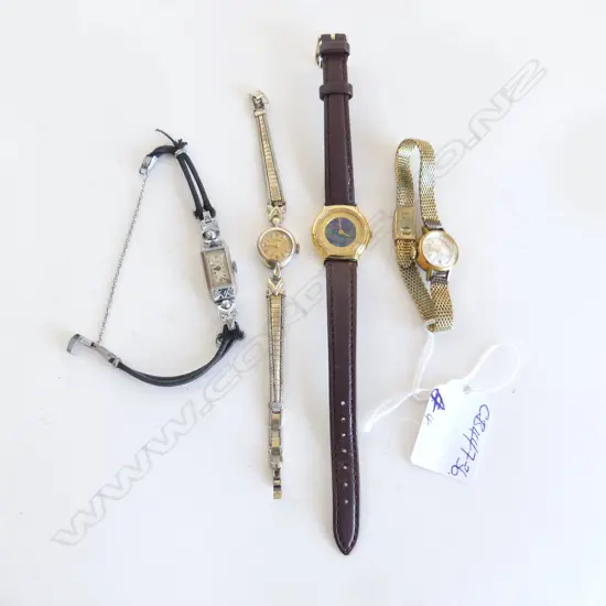 4 LADIES WRISTWATCHES: Eterna + Avia 1940's etc