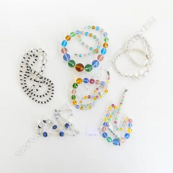 6 VINTAGE CRYSTAL BEAD NECKLACES