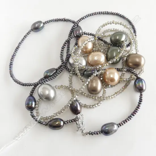 2 PEARL NECKLACES; BLACK & FAUX